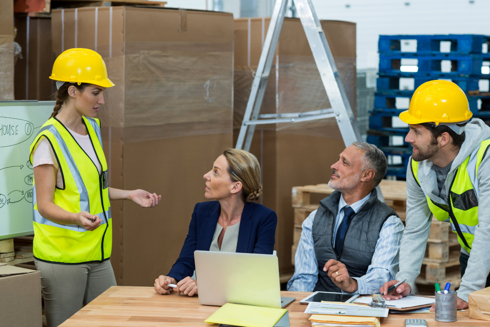 Warehouse worker interacting with manager to get JHSC Refresher Training to Ensuring Workplace Safety in Ontario, Canada